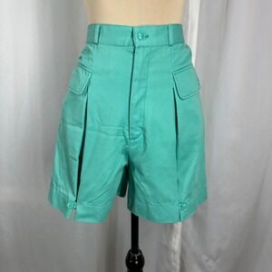 C'est Joli Vintage Juniors Shorts 7/8 Teal High Waist Pleated Pockets